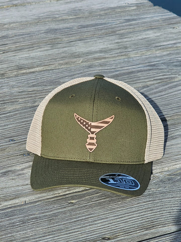 American Leather Patch - Olive Green/Tan Snap Back Hat