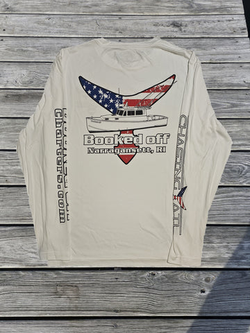 Booked Off - Performance Long Sleeve White w/ American Flag Tail