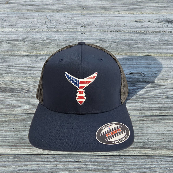 Liquid Embroidered Flex Fit Hat - Navy Blue/Charcoal