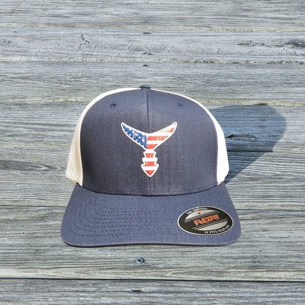 Liquid Embroidered Flex Fit Hat - Navy Blue/White