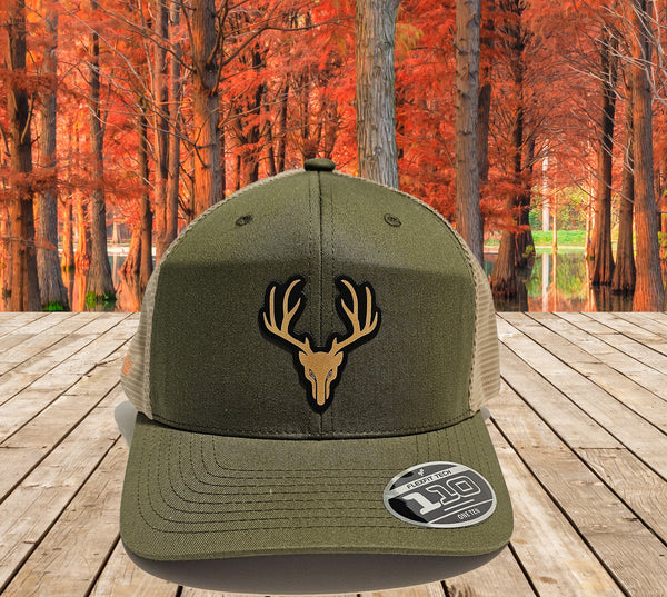 Deer Leather Patch - Olive Green/Tan Snap Back Hat