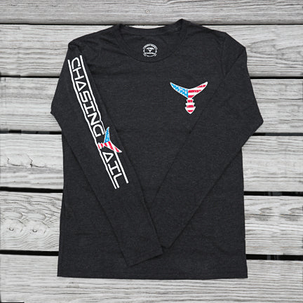 Tri-Blend Long Sleeve Black w/ American Flag Tail