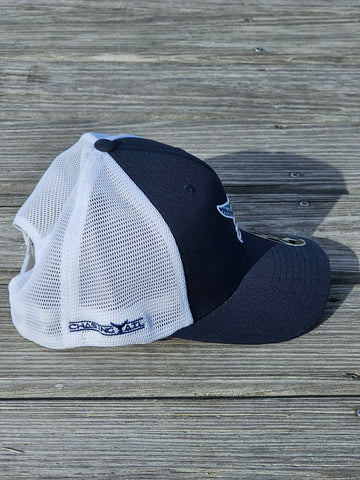 Liquid Embroidered Snap Back Hat Navy/White