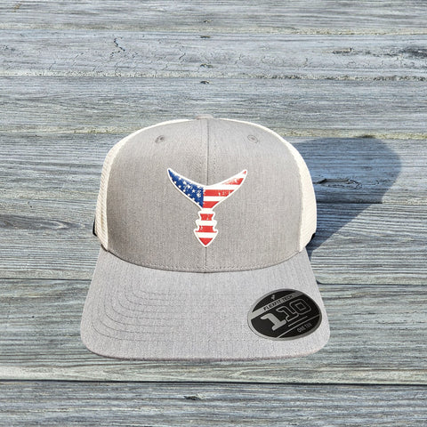 Liquid Embroidered Snap Back Hat- Heather Gray/White