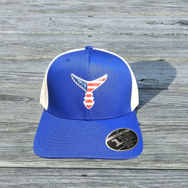 Liquid Embroidered Snap Back Hat- Royal Blue/White