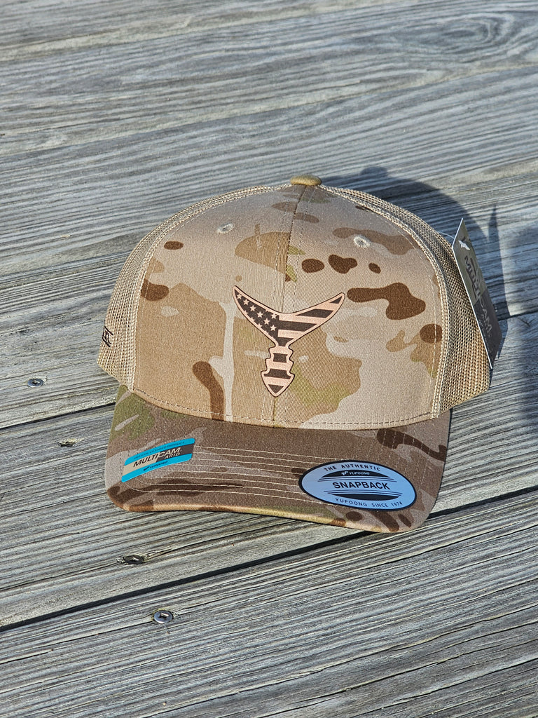 Multi – Back Hat Leather American Tail Chasing Arid Patch Snap - Cam/Tan