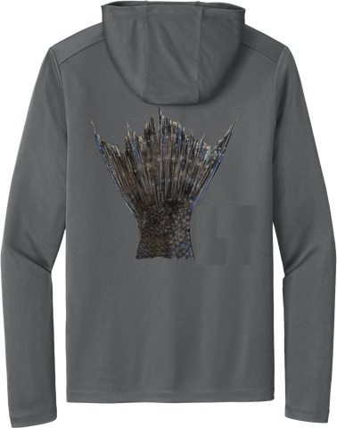 Performance Light Weight Hoodie Fish Print Gray w/ Black Sea Bass Tail