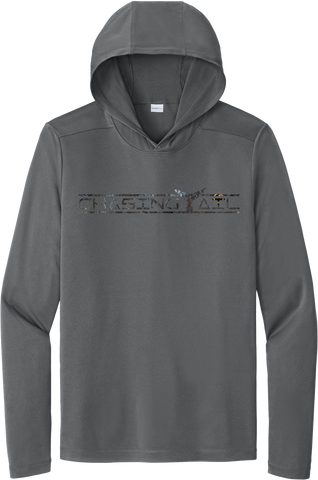 Performance Light Weight Hoodie Fish Print Gray w/ Black Sea Bass Tail