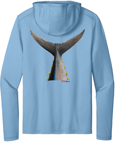 Performance Light Weight Hoodie Fish Print Light Blue w/ Bluefin Tuna Tail