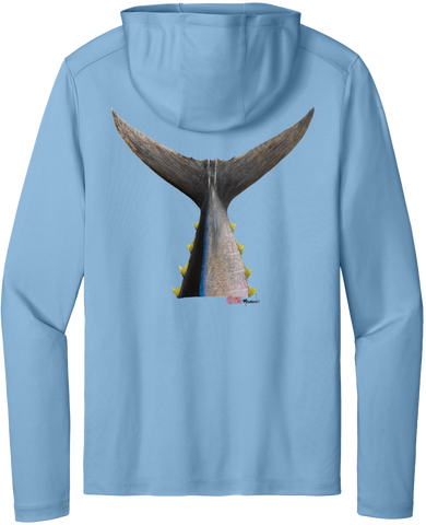 Performance Light Weight Hoodie Fish Print Light Blue w/ Bluefin Tuna Tail