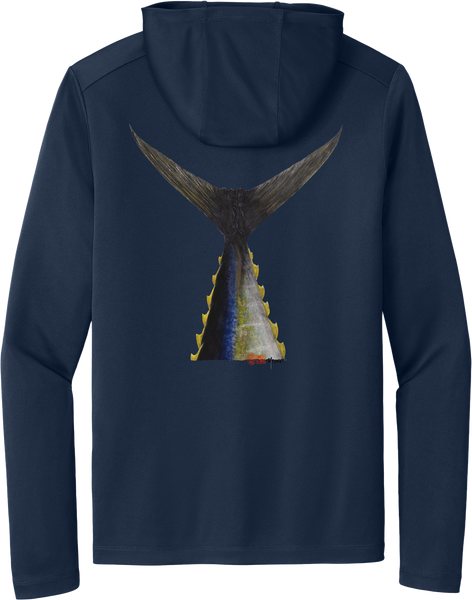 Performance Light Weight Hoodie Fish Print Navy w/ Yellowfin Tuna Tail