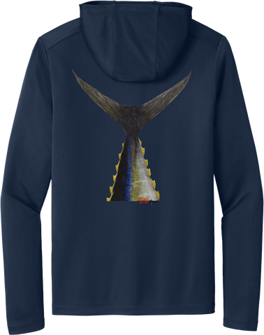 Performance Light Weight Hoodie Fish Print Navy w/ Yellowfin Tuna Tail