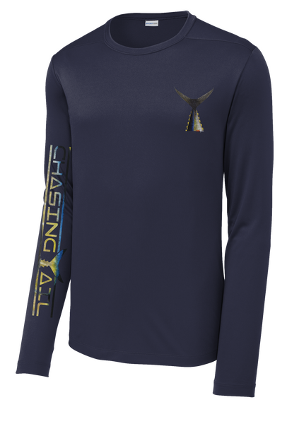 Performance Long Sleeve Fish Print Navy w/ Yellowfin Tuna Tail