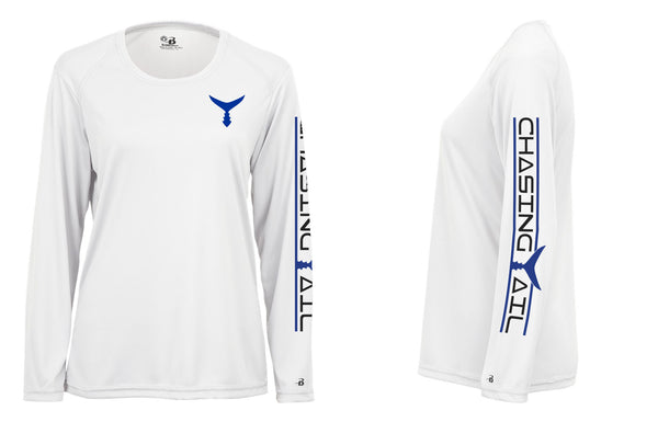 Performance Long Sleeve White w/ Blue Tail White - Womens