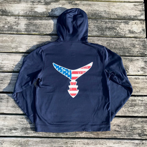 Performance Hoodie Navy w/ American Flag Tail