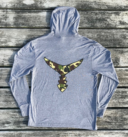 Tri-Blend Light Weight Hoodie Gray w/ Camo Tail