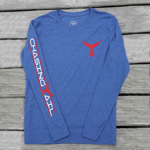 Tri-Blend Long Sleeve Royal Blue w/ Red Tail