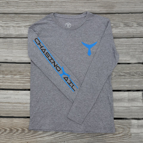 Tri-Blend Long Sleeve Gray w/ Blue Tail