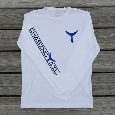 Performance Long Sleeve White w/ Blue Tail