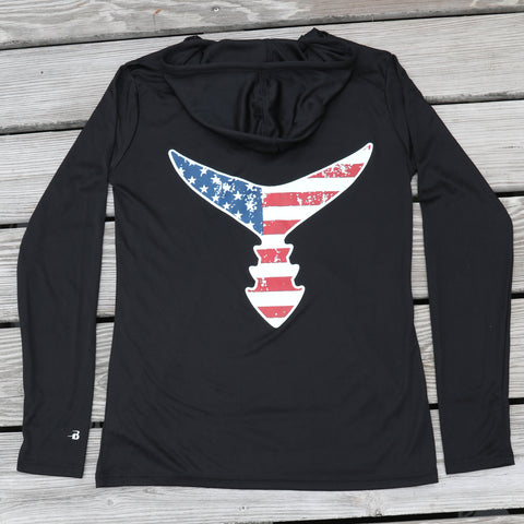 Performance Light Weight Hoodie Black w/ American Flag Tail - Unisex