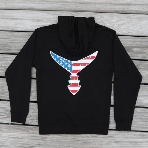 Performance Hoodie Black w/ American Flag Tail