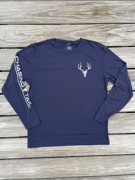 Performance Long Sleeve - Navy w/ Silver Deer