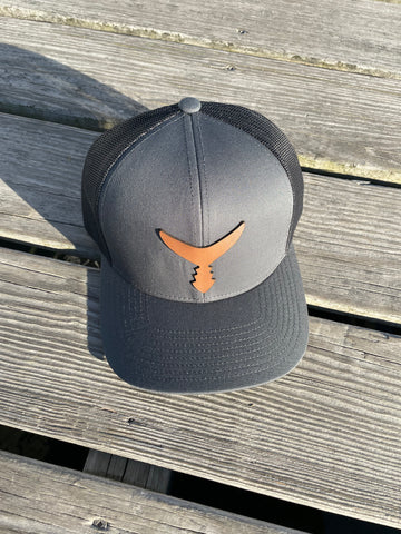 Tan Leather Patch - Charcoal/Black Snap Back Hat