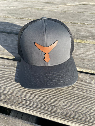 Tan Leather Patch - Charcoal/Black Snap Back Hat