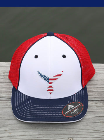 Liquid Embroidered Flex Fit Hat - Red/White/Blue