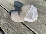 Tan Leather Patch - Silver/White Snap Back Hat