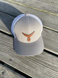 Tan Leather Patch - Silver/White Snap Back Hat