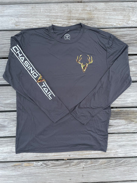 Performance Long Sleeve  Graphite w/ Camo Deer