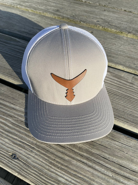 Tan Leather Patch - Silver/White Snap Back Hat