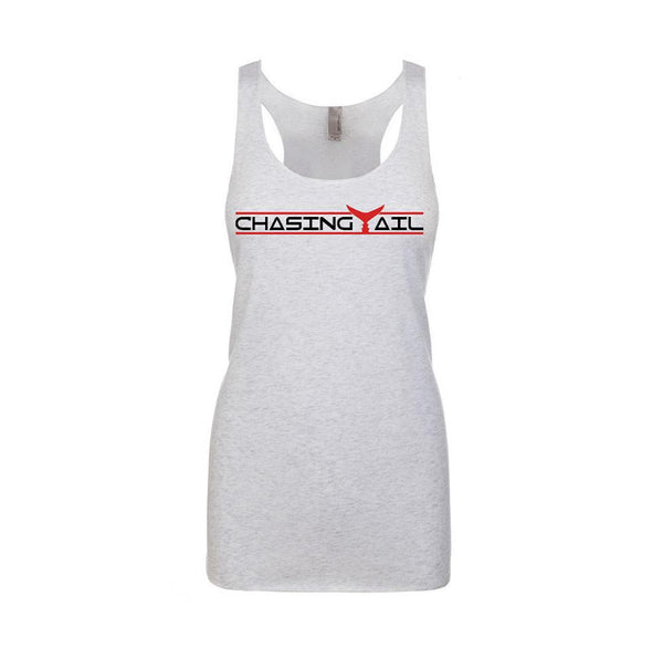 Tri-Blend Tank Top Heather White w/ Red Tail - Womens