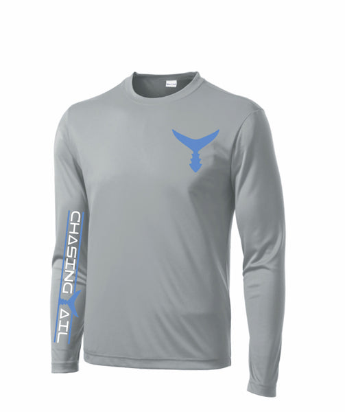 Performance Long Sleeve Silver w/ Carolina Blue Tail