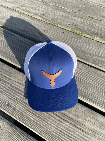 Tan Leather Patch - Royal/White Snap Back Hat